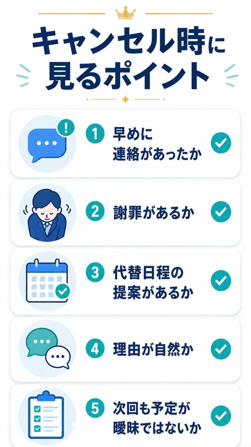 パパ活でドタキャンやキャンセルされた場合の対応方法を解説する画像