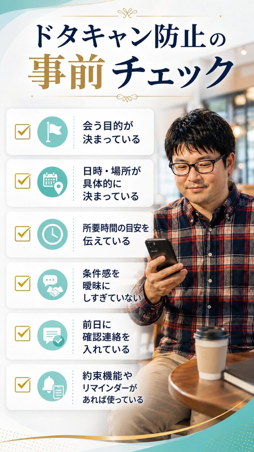 パパ活でドタキャンを防ぐための事前チェックを解説する画像