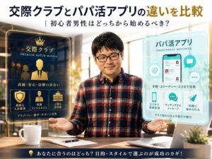 交際クラブとパパ活アプリの違いを比較｜初心者男性はどっちから始めるべき？