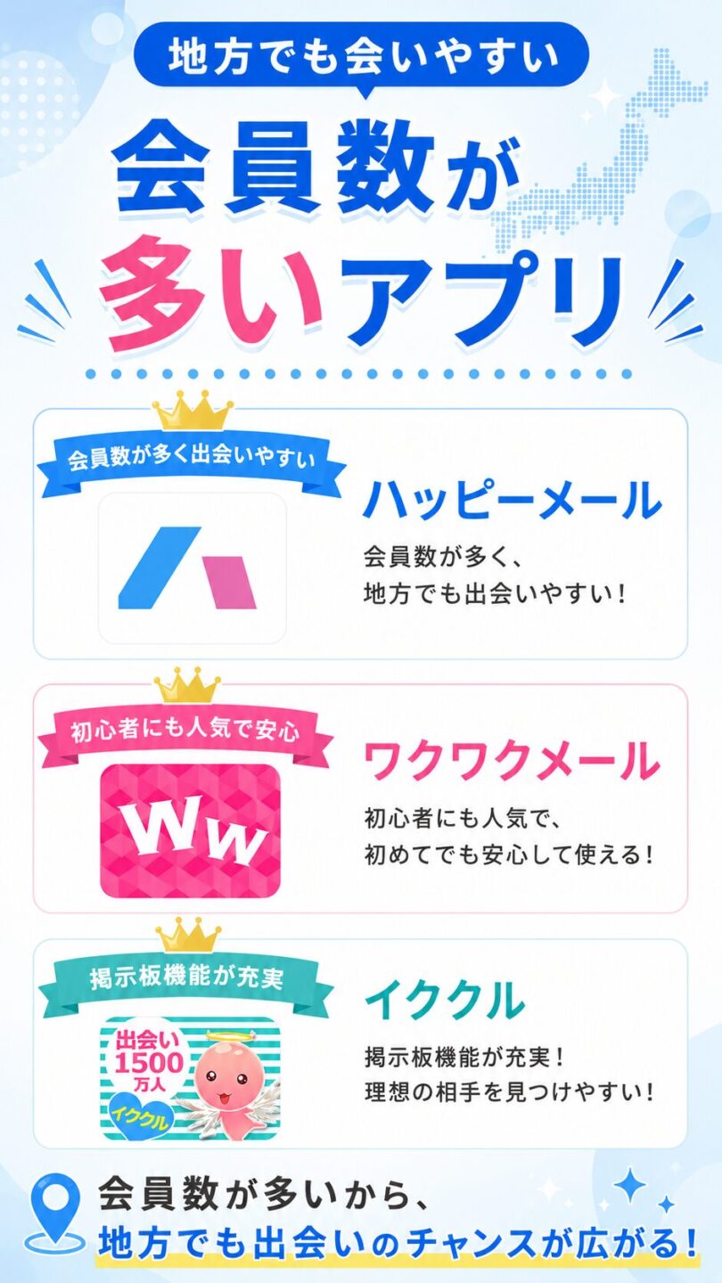 地方在住男性向けに会員数が多いパパ活アプリの選び方を解説する画像