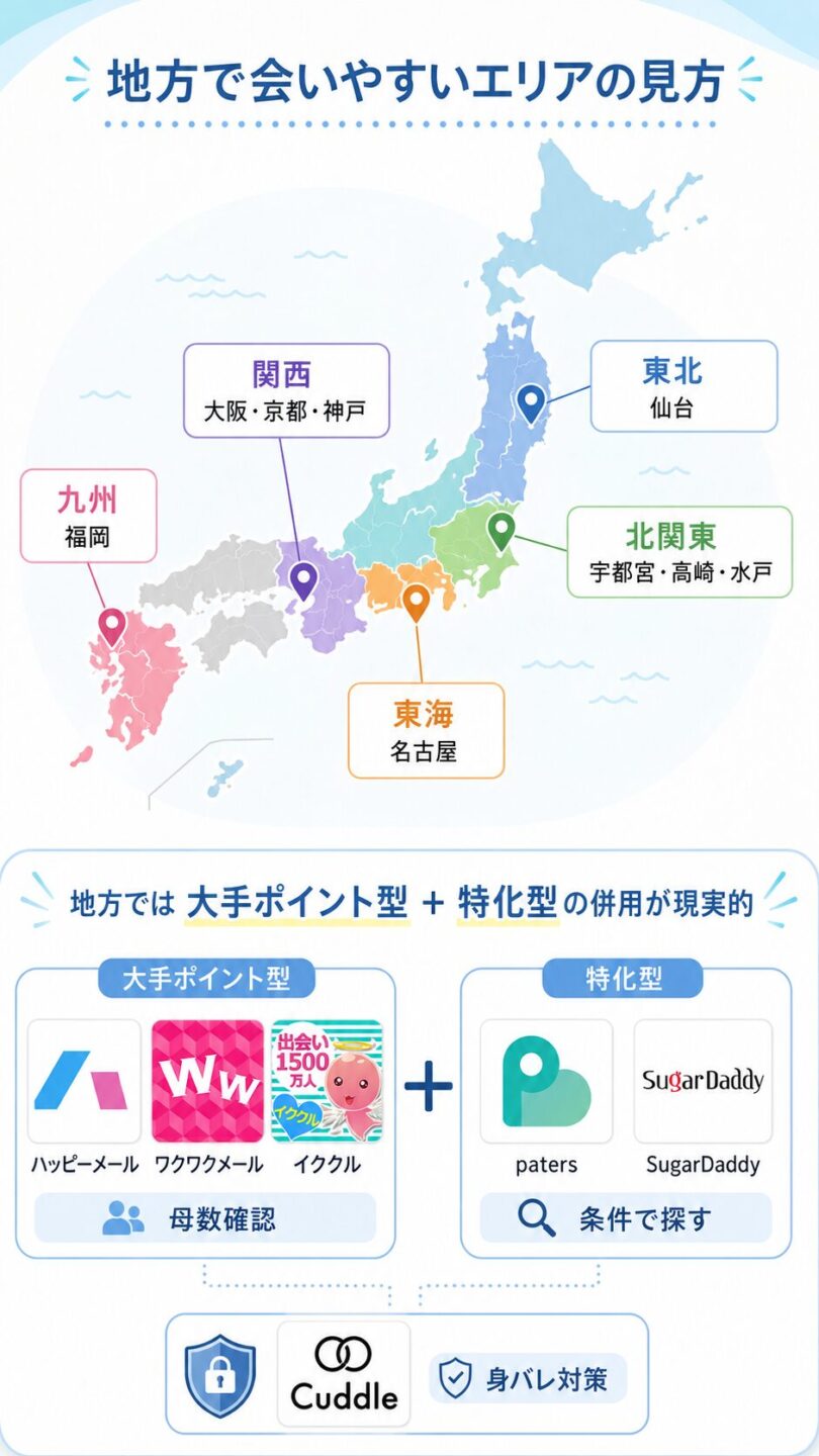 地方別におすすめのパパ活エリアとサービスの考え方を解説する画像