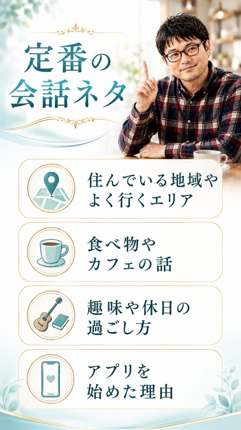パパ活の顔合わせで使いやすい定番の会話ネタを解説する画像