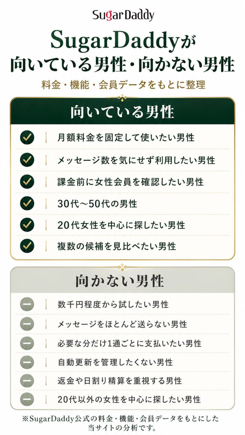 SugarDaddyが向いている男性と向かない男性を解説する画像