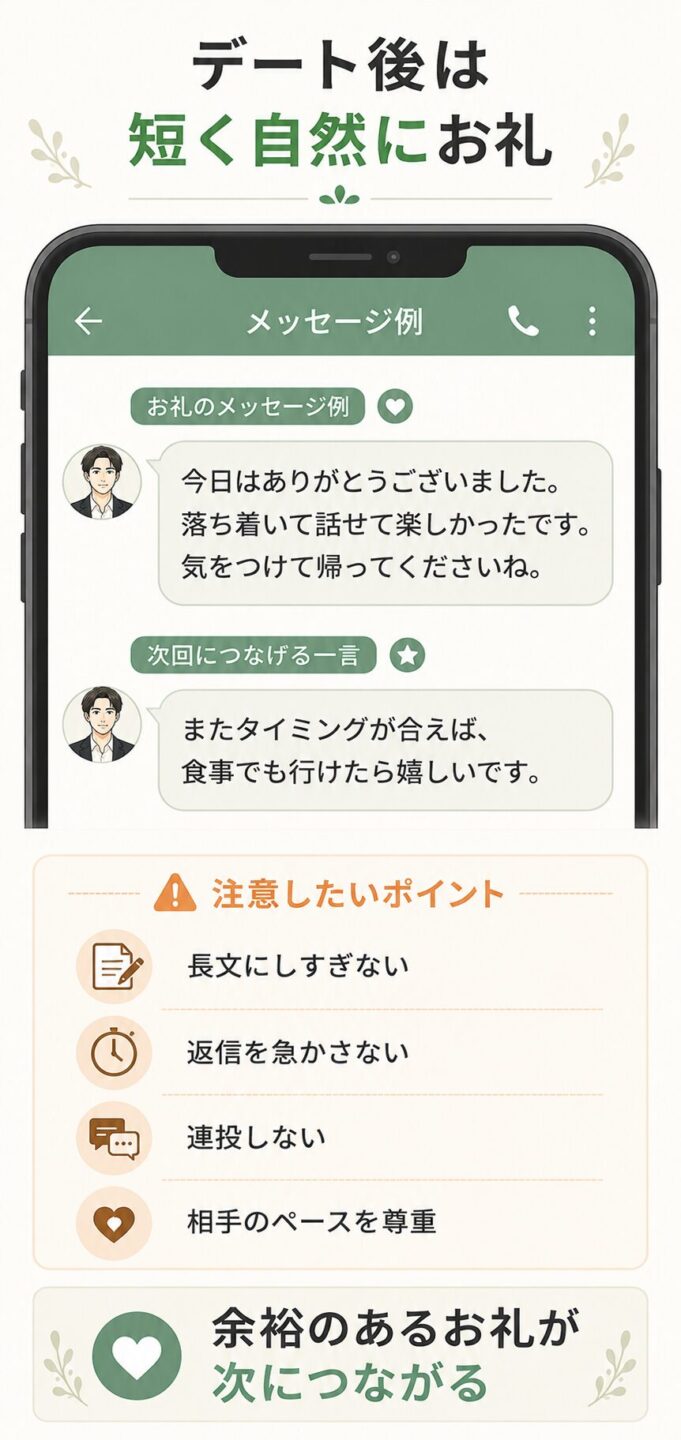 パパ活デート後に送る自然なお礼メッセージ例をまとめた画像