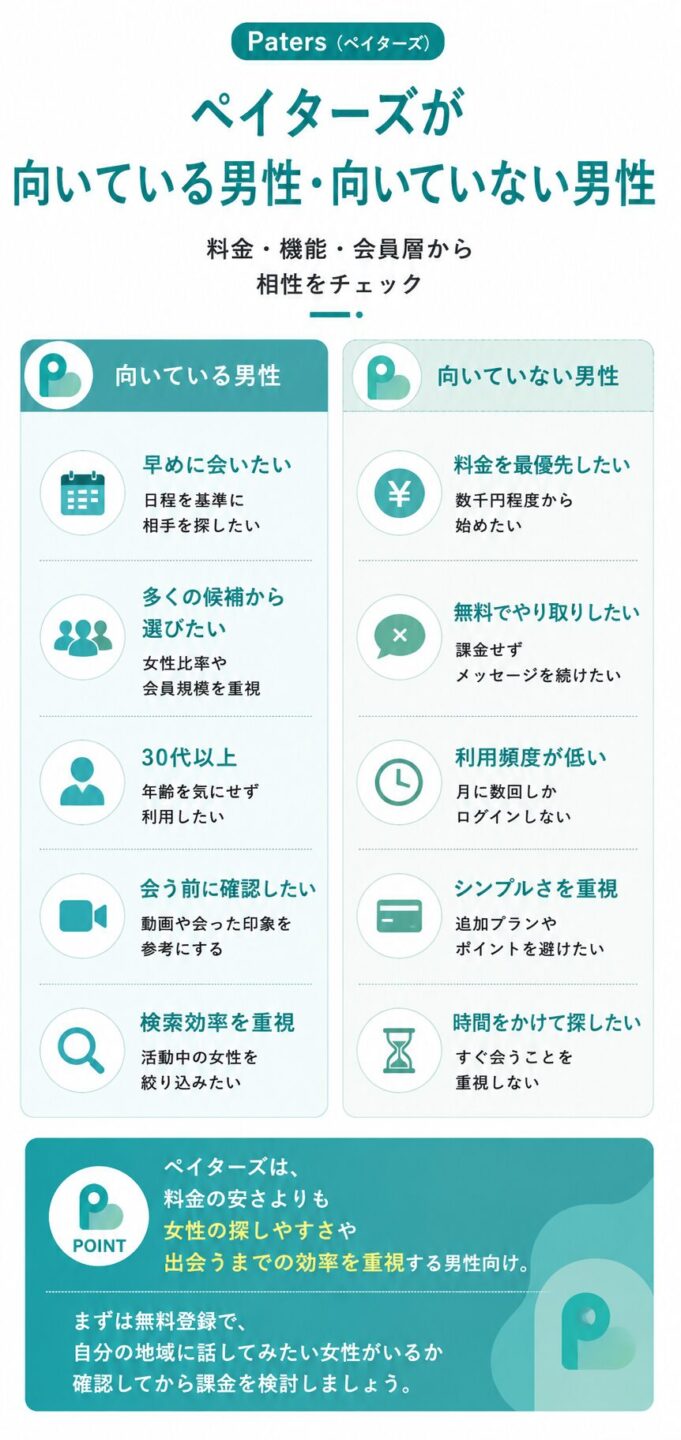 ペイターズが向いている男性と向いていない男性を解説する画像