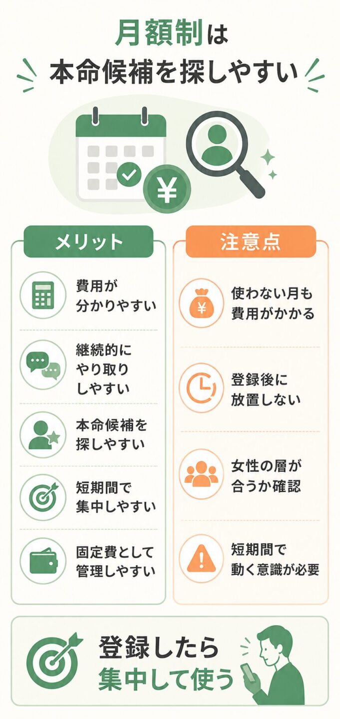 月額制パパ活アプリのメリットと固定費の注意点をまとめた画像