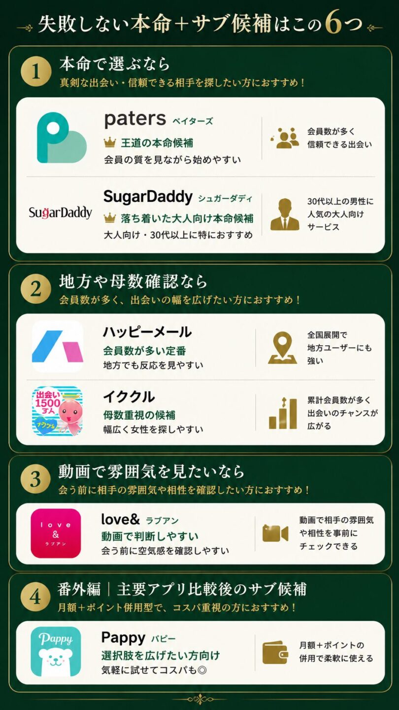 paters・SugarDaddy・love＆・ハッピーメール・イククル・Pappy