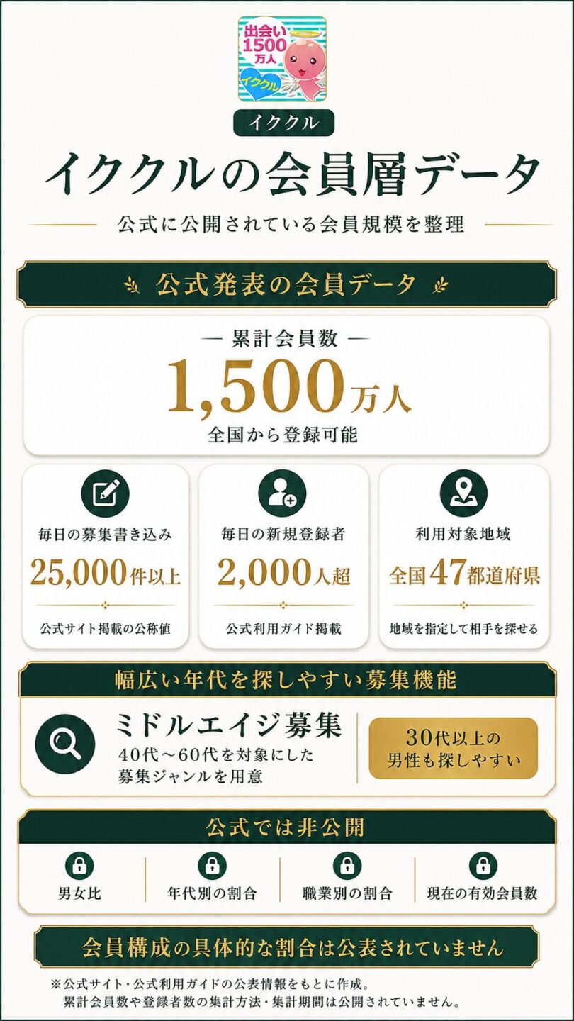イククルの累計会員数や会員層データを解説する画像