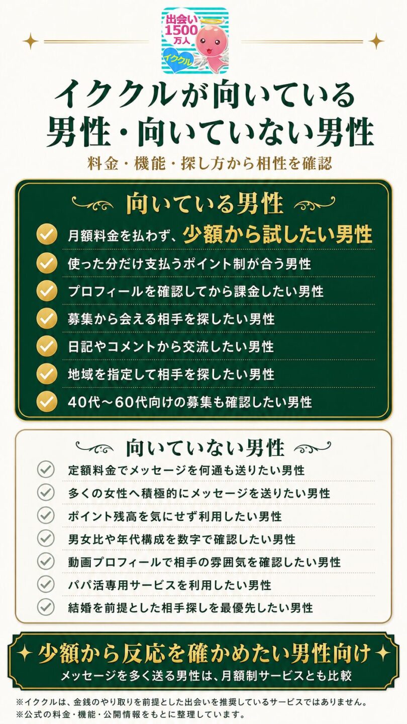 イククルが向いている男性と向いていない男性を解説する画像