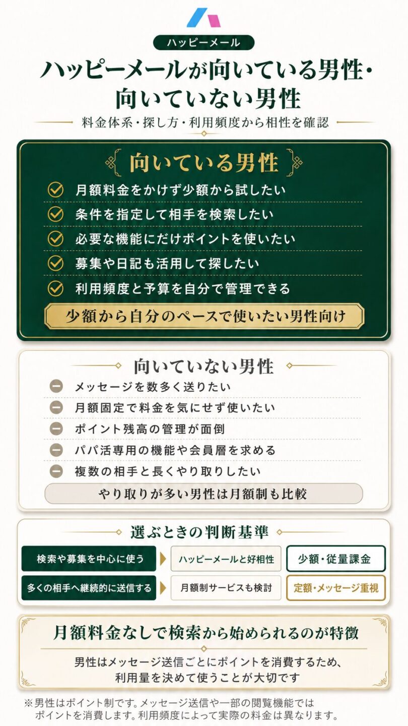 ハッピーメールが向いている男性と向いていない男性を解説する画像
