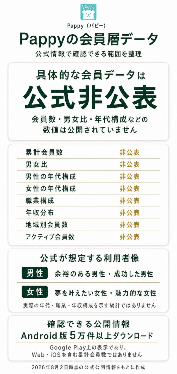 Pappy(パピー)の会員層と公式非公表データについて解説する画像